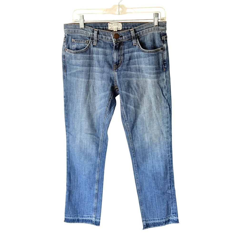 Current Elliott The Stiletto Blue Cropped Raw Hem Jeans Womens Size 26‎